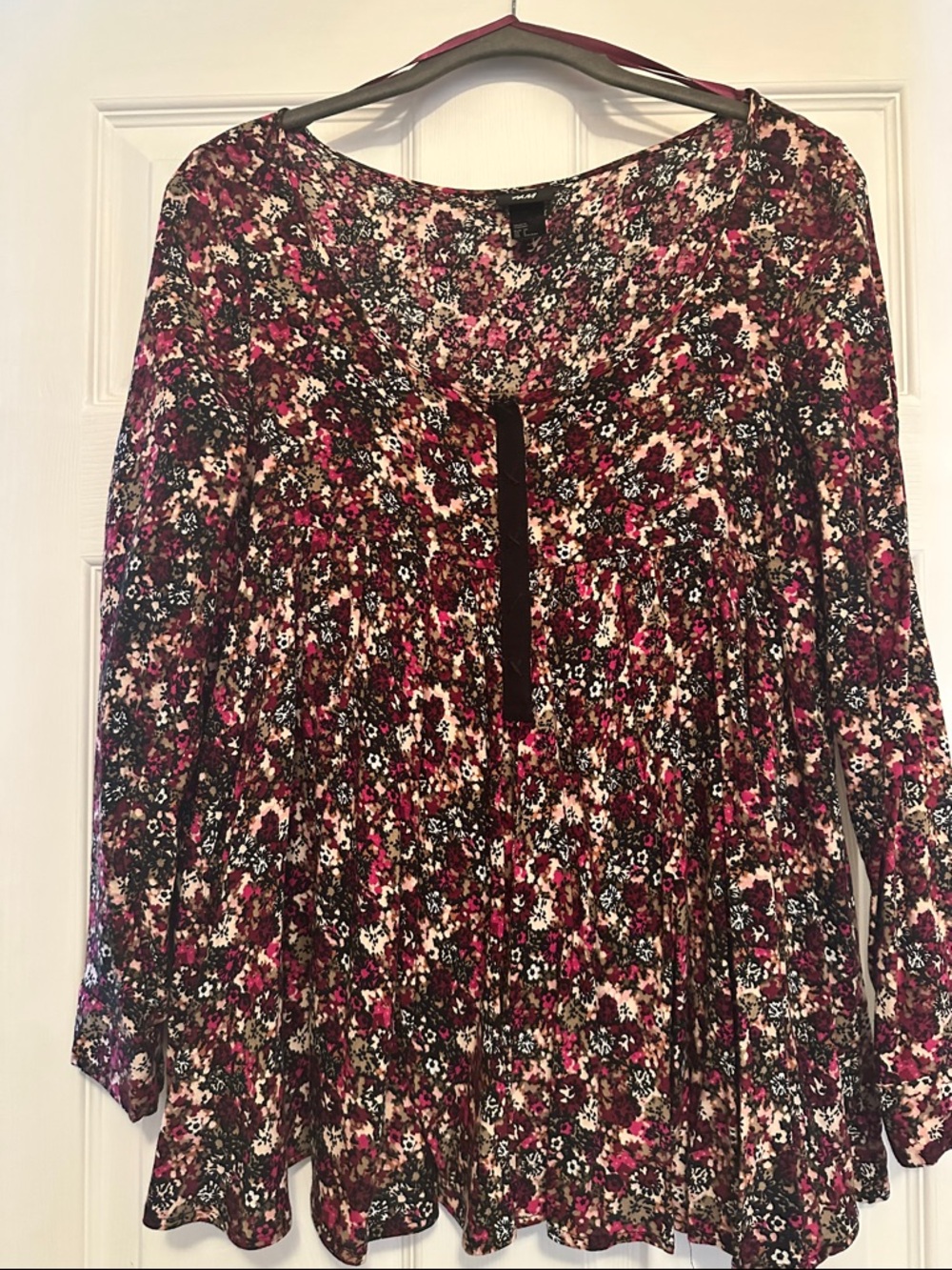 H&M Floral Peasant Tunic in Burgundy, Pink and Cream